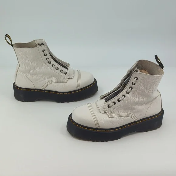 DR. MARTENS Sinclair White Milled Nappa Leather Platform Boots Zip Front Sz 10 - Picture 6 of 11